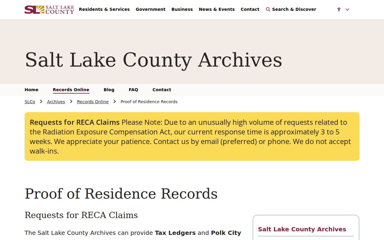 Kearns city directory Salt Lake County Archives and historical directory research