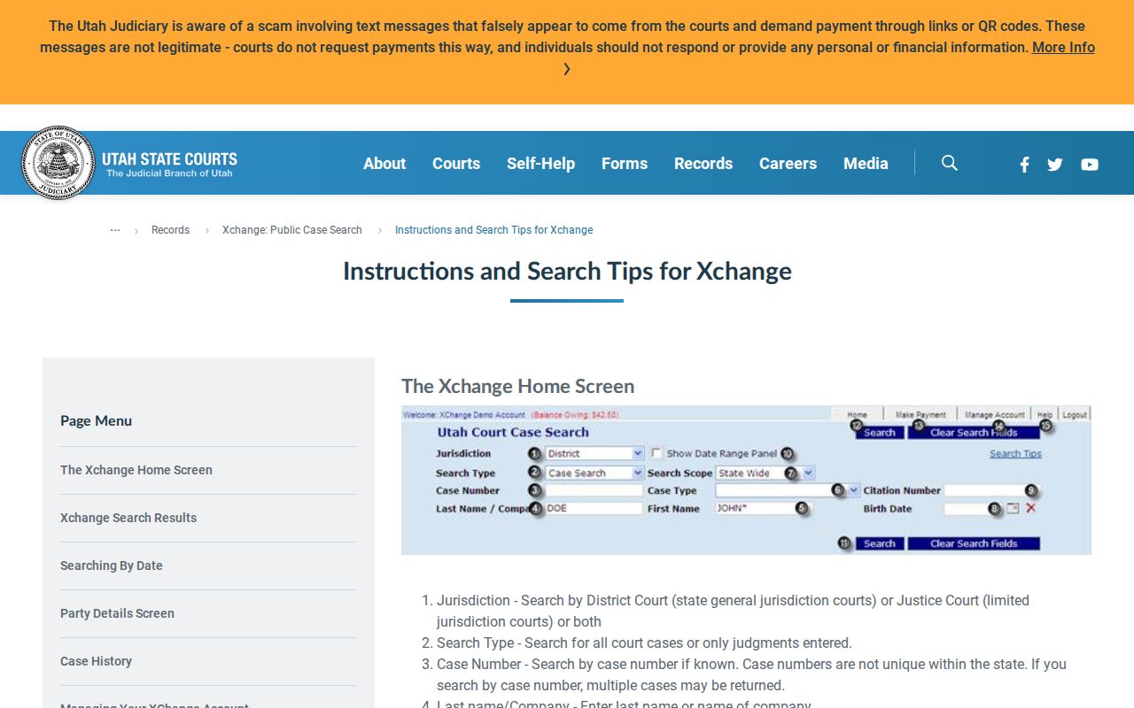 Kearns resident lookup Utah Xchange search fields and public case results