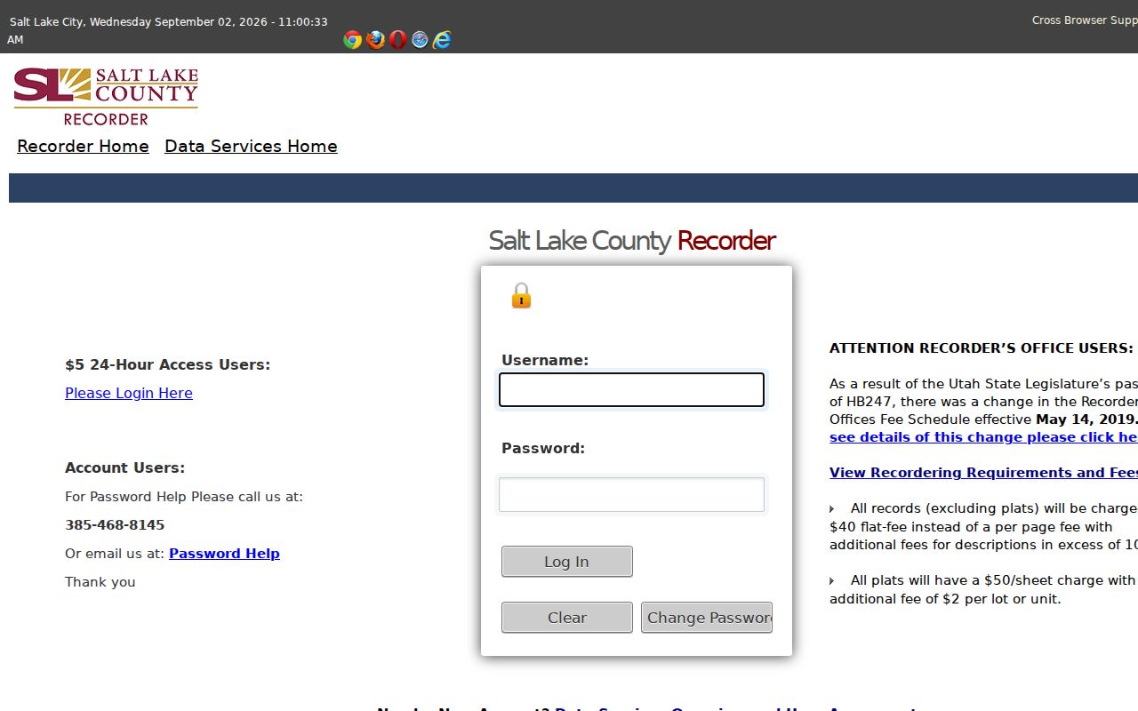 Kearns street directory Salt Lake County Recorder account and fee access